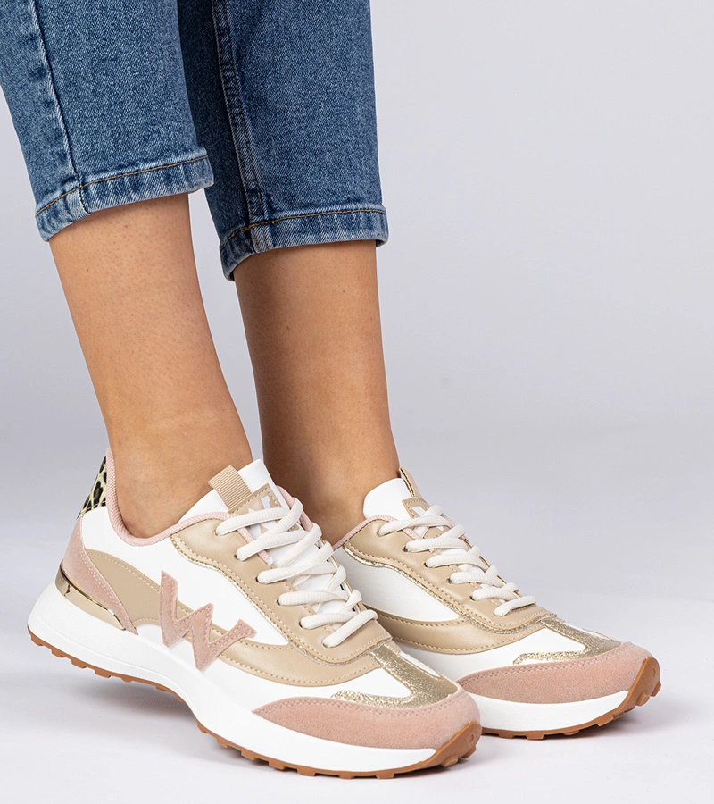 Gemre Adidași damă alb-roze cu detalii leopard Kalasa