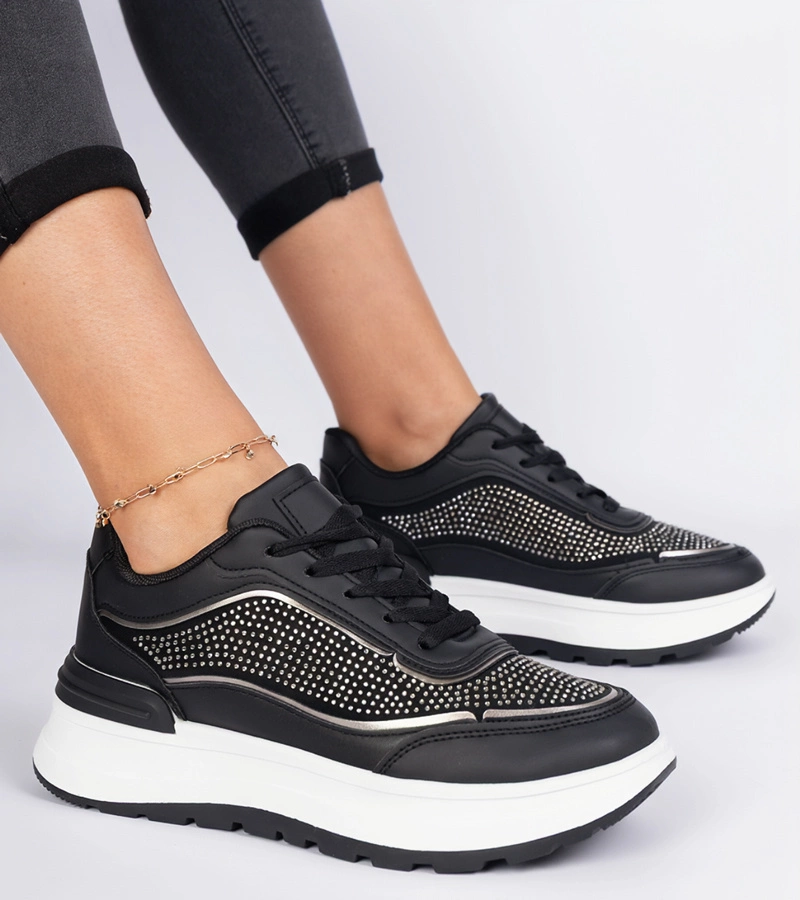 Gemre Adidași negri de damă cu zirconii Fucco