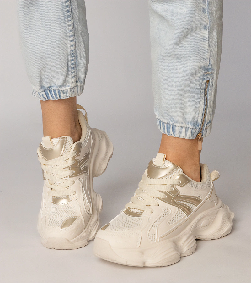 Gemre Adidași sport bej pentru femei cu inserție aurie Sandra