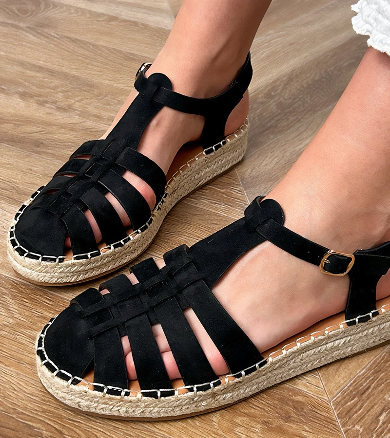 marka niezdefiniowana Sandale negre espadrile gladiator din piele ecologică Talejda