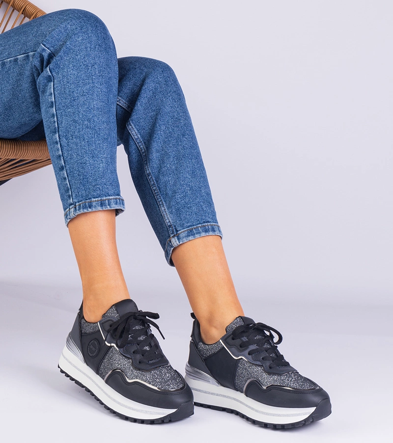 Gemre Black women's sneakers decorated with glitter Nemeles