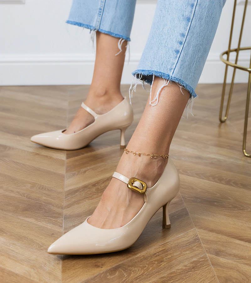 Gemre Pantofi clasici bej cu cataramă decorativă Helli