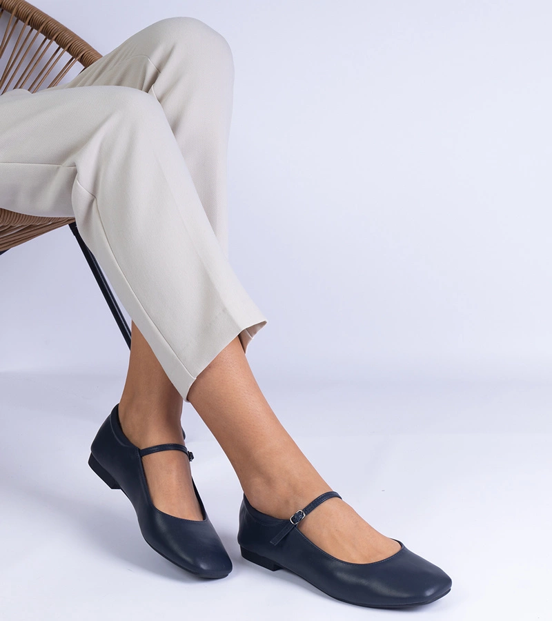 Gemre Balerini clasici bleumarin din piele ecologică Grenada