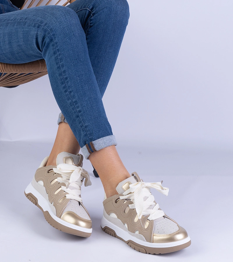 Gemre Adidași bej pentru femei cu șiret decorativ Grejs