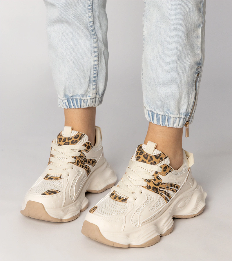 Gemre Adidași sport bej pentru femei cu inserție leopard Sandra