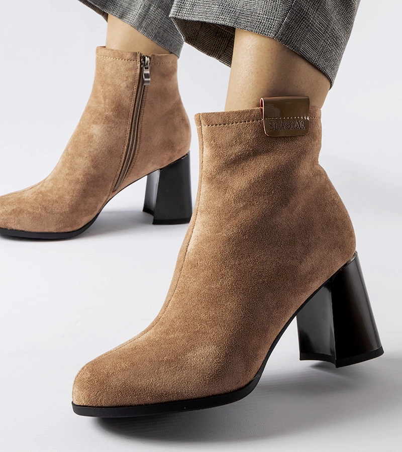 Gemre Botine elegante bej cu toc Serbadone