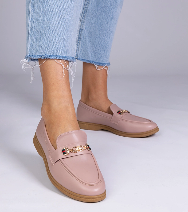 Gemre Mocasini roz cu ornament auriu Feola