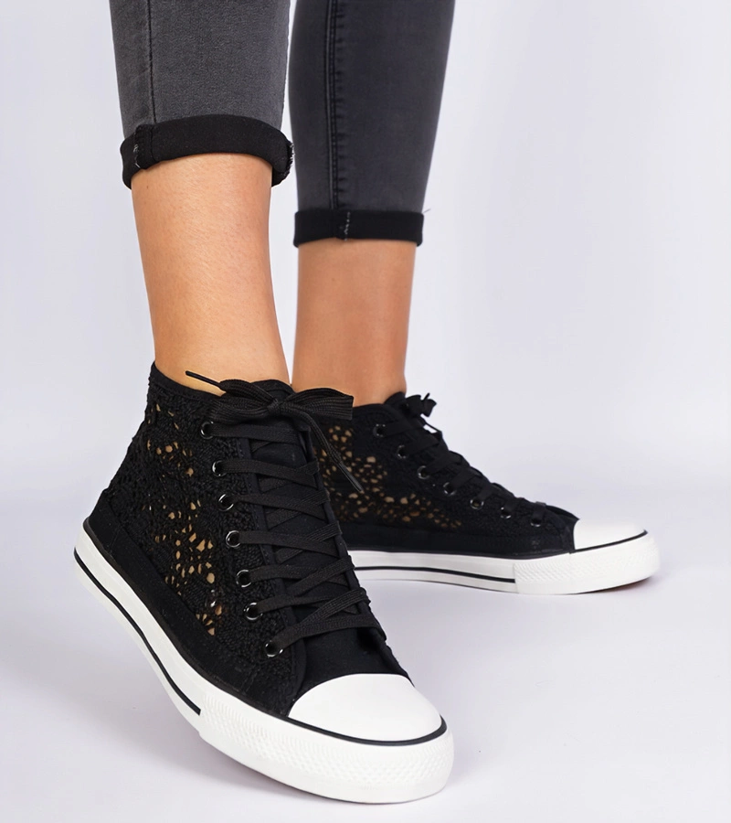 Gemre Adidași negri de damă cu model ajurat Lesli