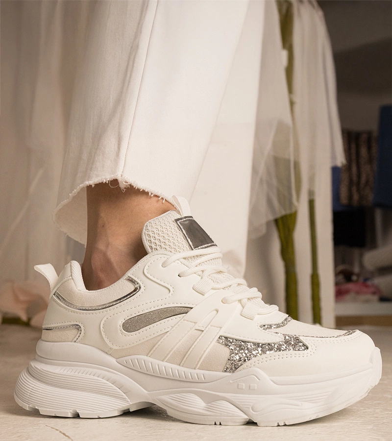 Gemre Adidași sport albi pentru femei cu sclipici Maleda