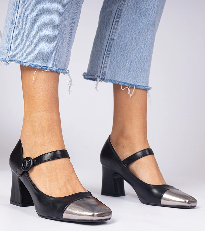 Gemre Pantofi negri de damă cu vârf argintiu Radora