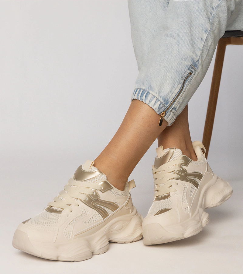 Gemre Adidași sport bej pentru femei cu inserție aurie Sandra