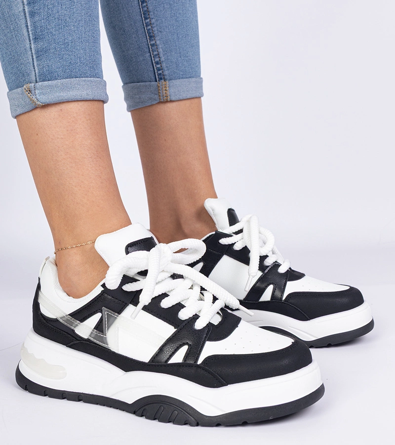 Gemre Adidași alb-negru cu șireturi groase Luciana