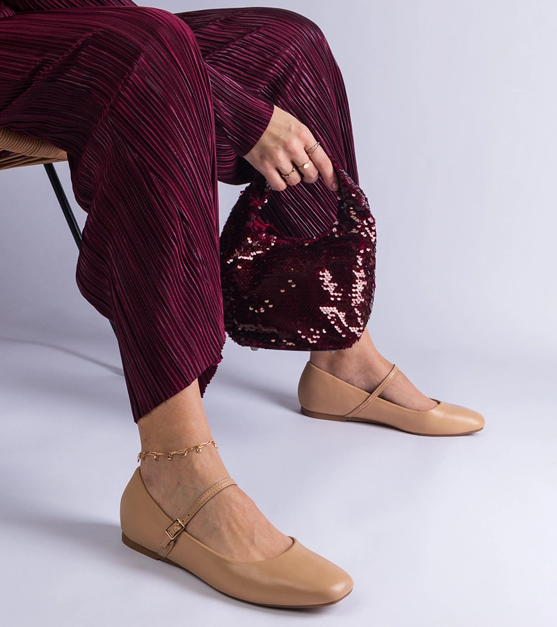 Gemre Balerini bej cu catarame din piele ecologică Camelia