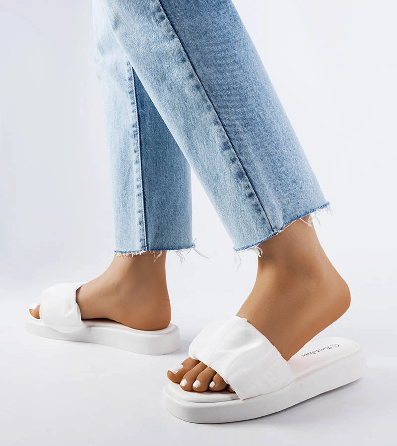 marka niezdefiniowana Șlapi albi înfrumusețați cu încrețitură de bulevard