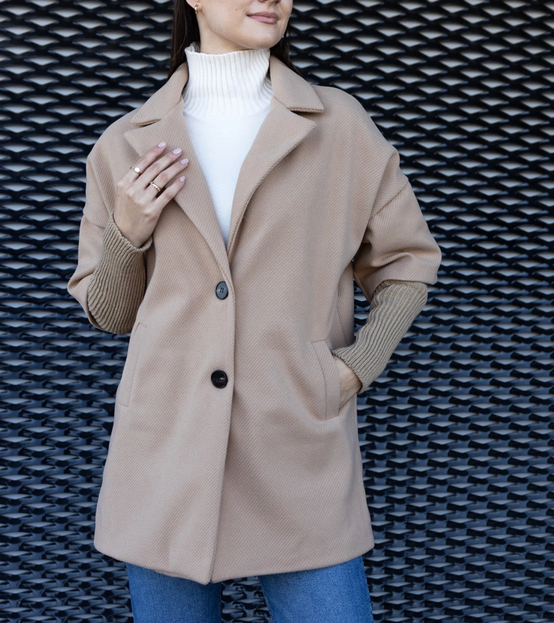 Gemre Light Brown Coat with Sweater Sleeves Sameha