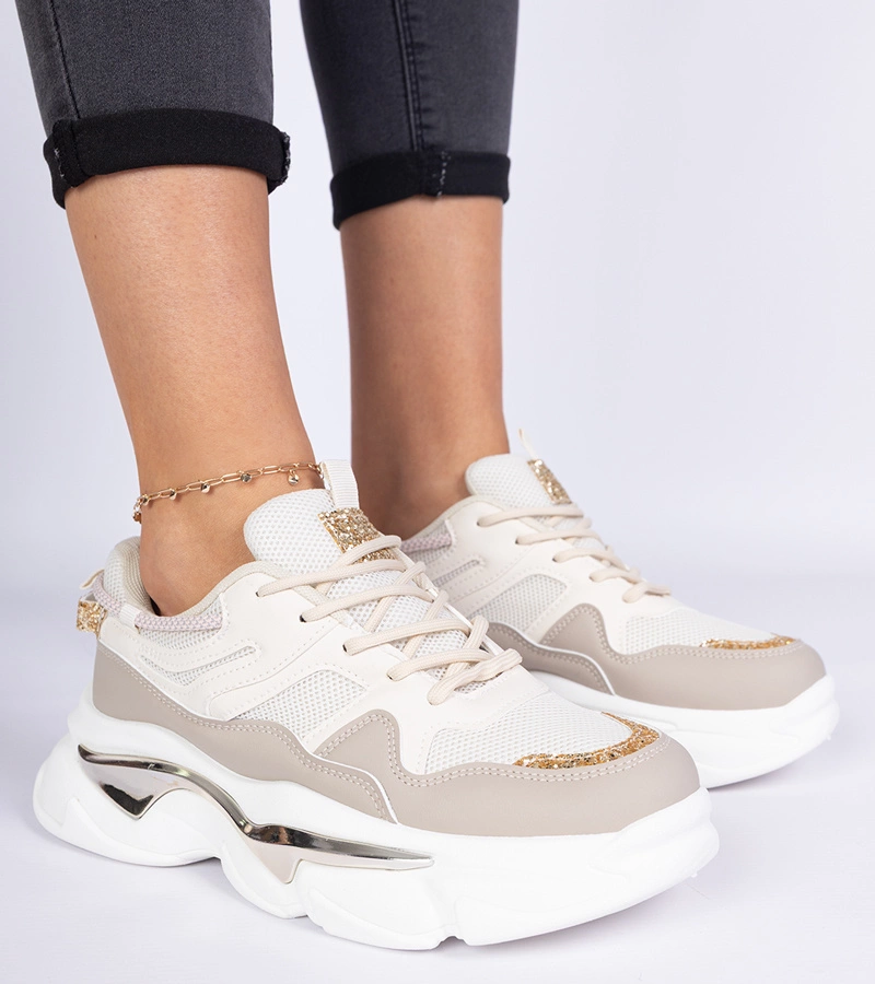 Gemre Adidași bej pentru femei decorați cu sclipici Prutto