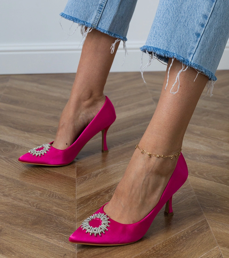 Gemre Pantofi decupați roz satinați cu pietre strălucitoare Bellira