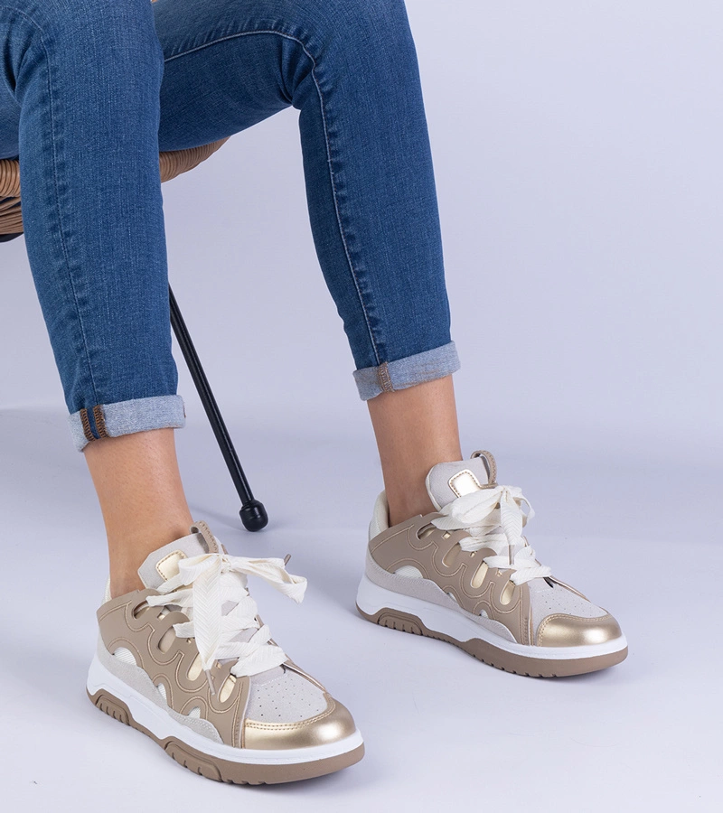 Gemre Adidași bej pentru femei cu șiret decorativ Grejs