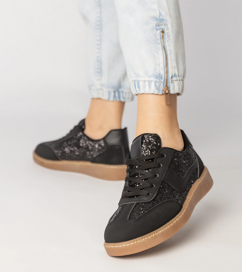 Gemre Adidași negri de damă decorați cu sclipici Likana