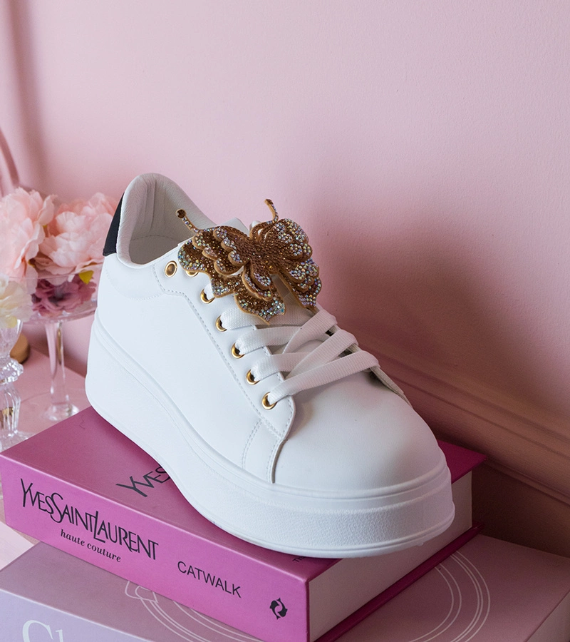 Gemre Adidași alb-negru decorați cu fluturaș cu zirconii Kariba