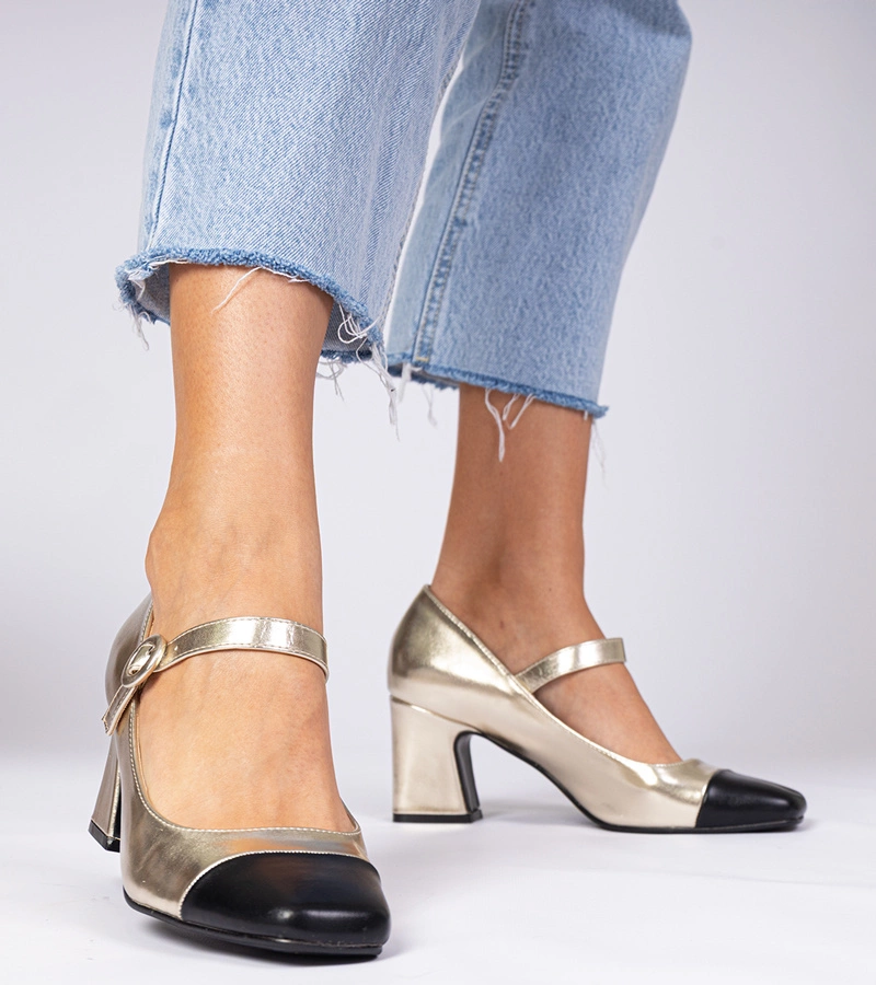 Gemre Pantofi aurii de damă cu vârf negru Radora