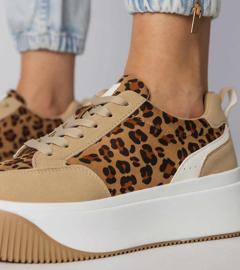 Gemre Pantofi sport damă din piele ecologică de căprioară cu imprimeu leopard Kalesa