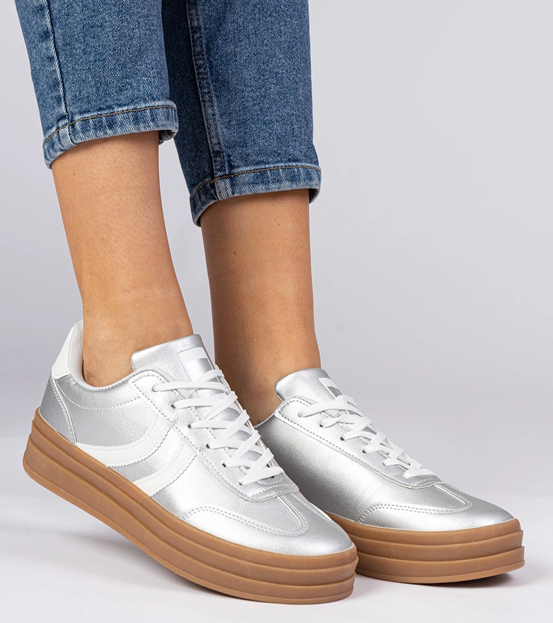 Gemre Adidași sportivi de damă argintii pe platformă Melly