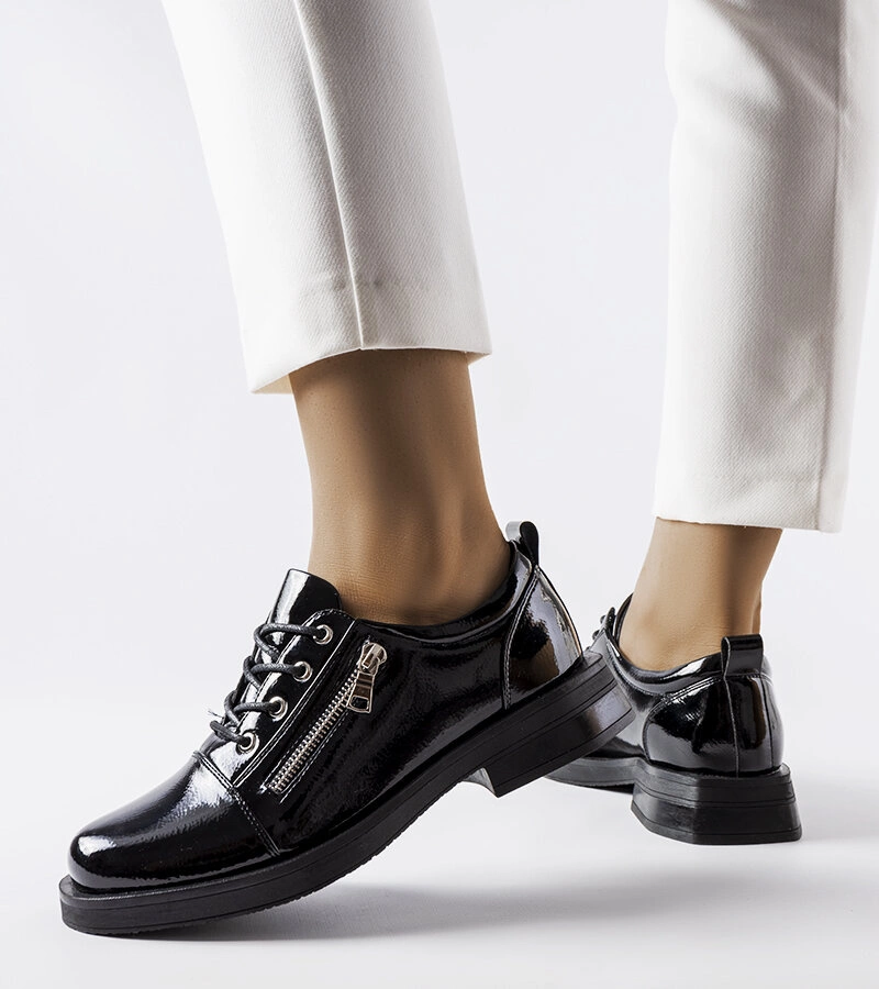 Gemre Pantofi de damă Diamante negru lăcuit pentru femei Diamante half shoes