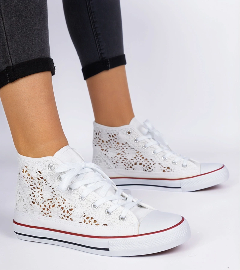 Gemre Pantofi sport albi de damă, decupați, Lesli