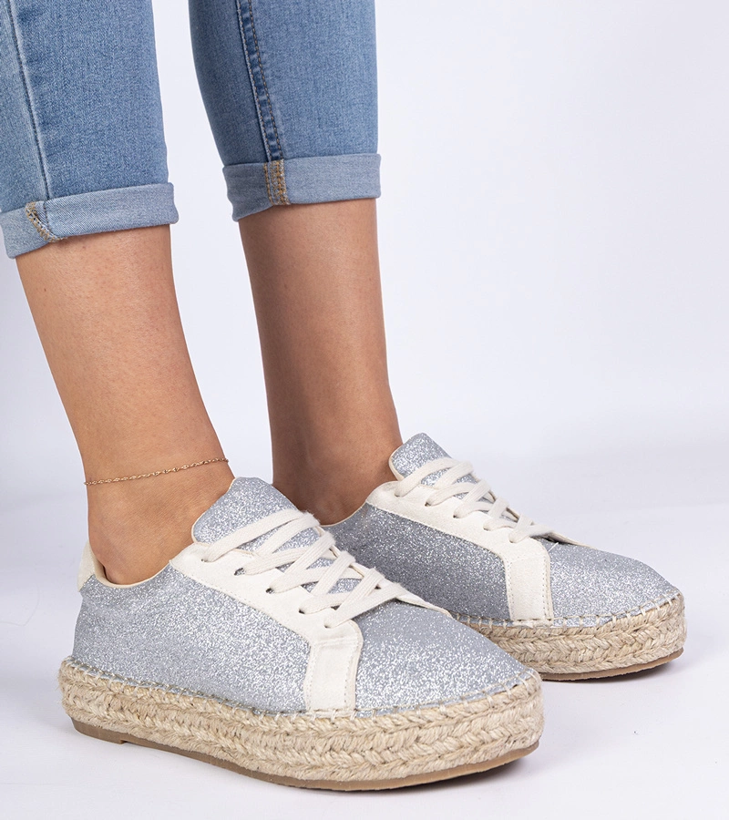 Gemre Espadrile argintii de damă decorate cu sclipici Taredo