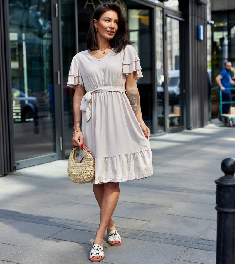 Gemre Rochie midi bej cu curea Sagasa