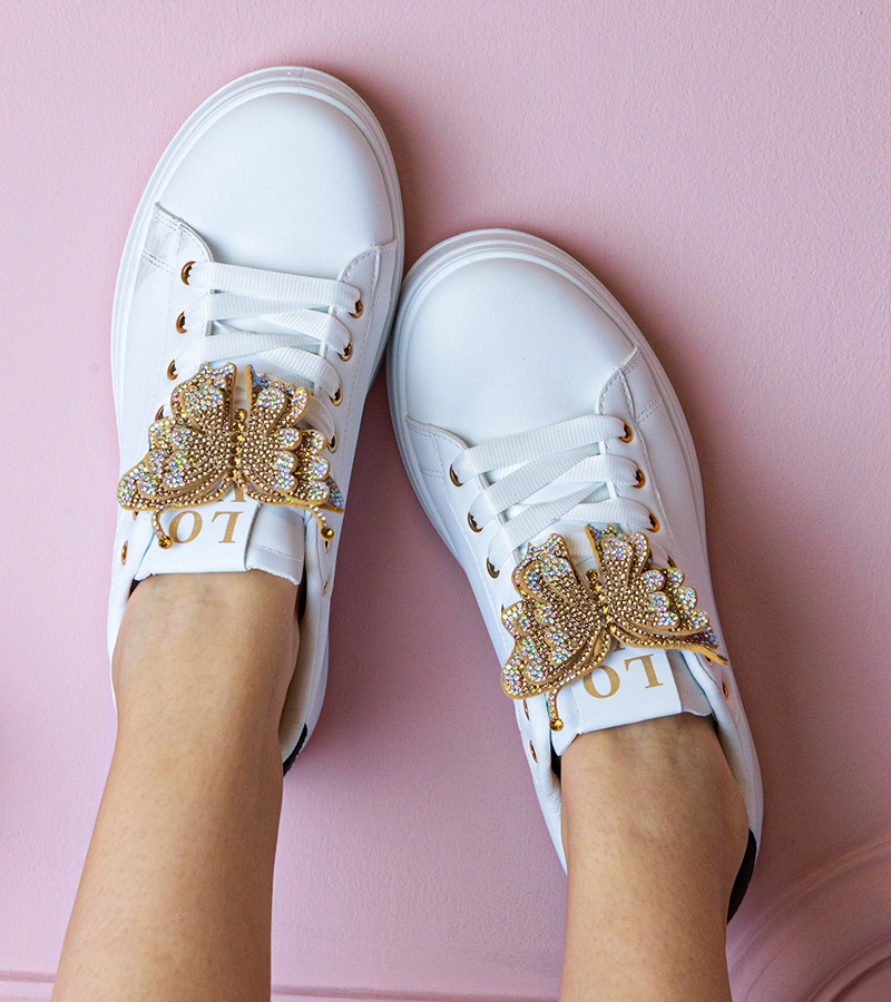 Gemre Adidași alb-negru decorați cu fluturaș cu zirconii Kariba