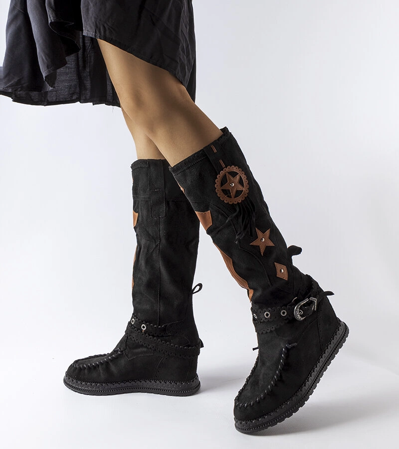 Gemre Cizme negre Putignano stil boho