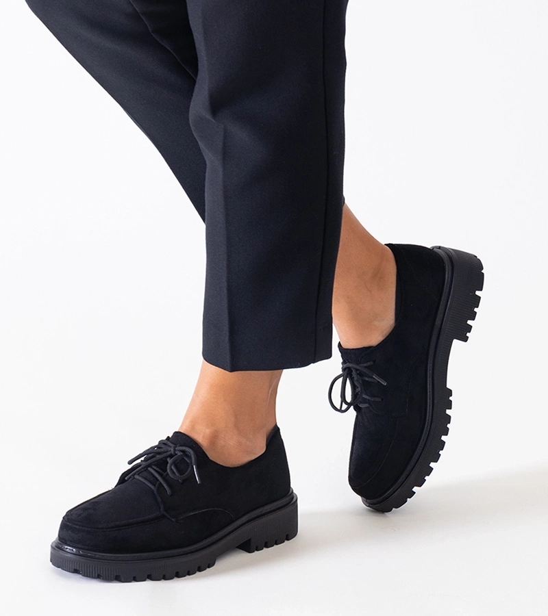 Gemre Pantofi casual negri cu șireturi din eco-velur Eduardana.