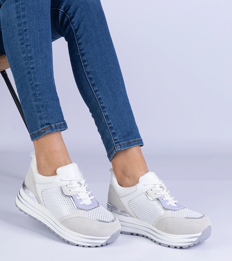 Gemre Adidași albi de damă cu inserție metalică Medison