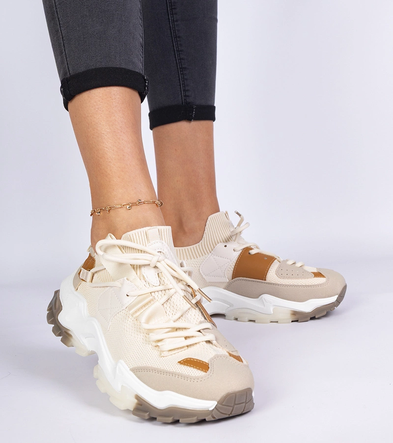 Gemre Adidași bej pentru femei cu guler tip șosetă Milada