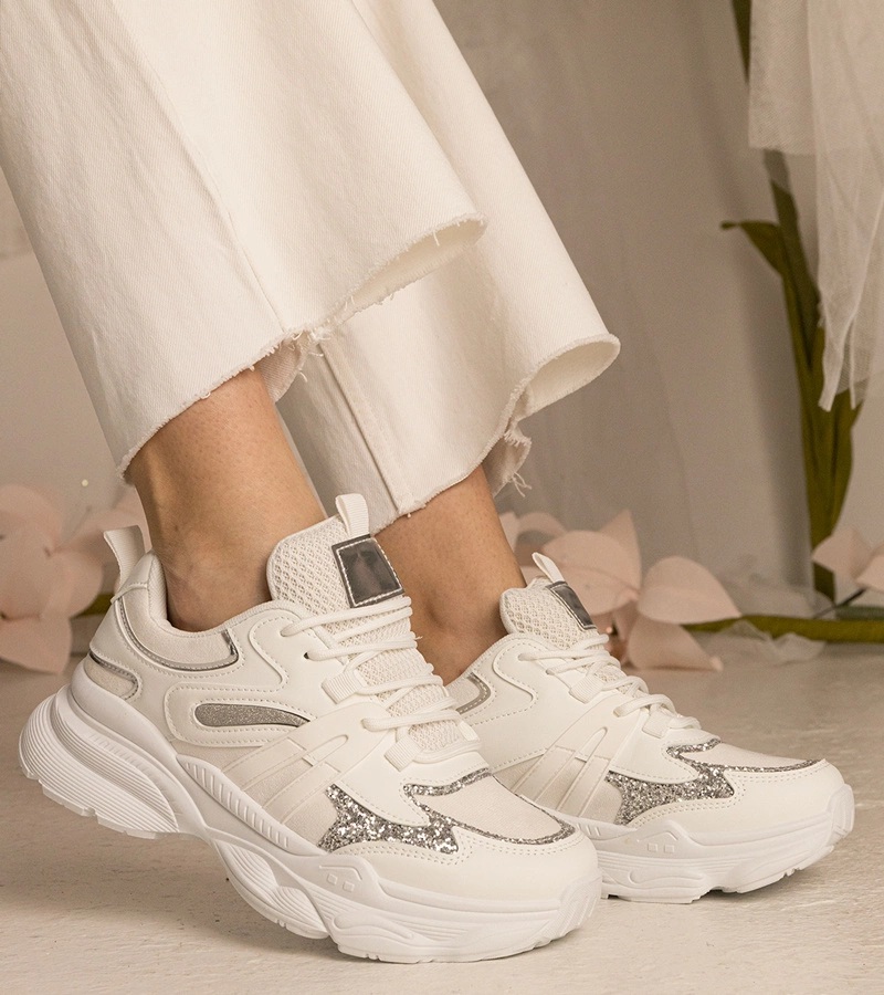 Gemre Adidași sport albi pentru femei cu sclipici Maleda