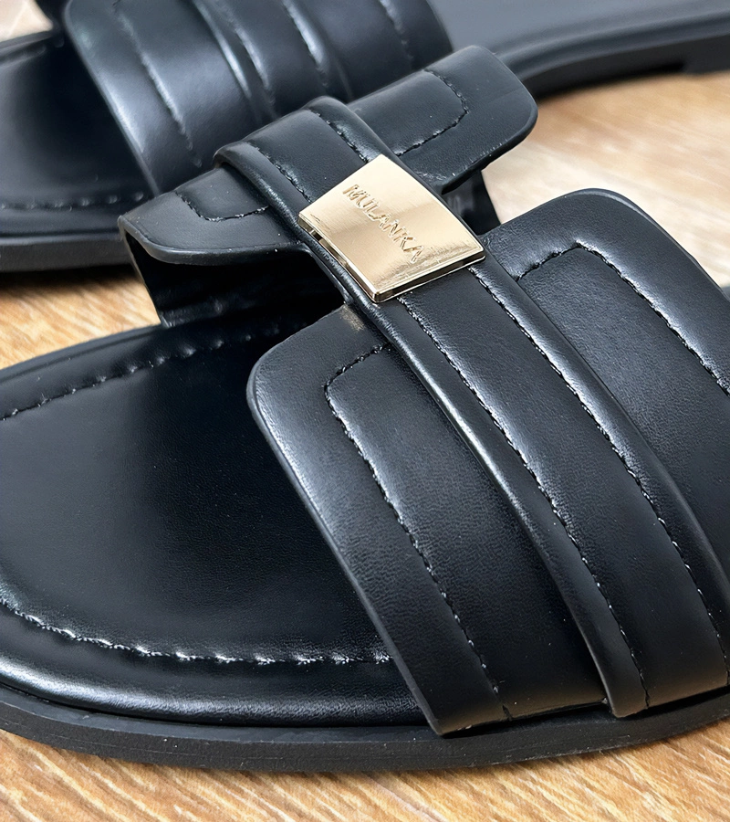Gemre Black women's flip-flops with decoration on the strap Lavender