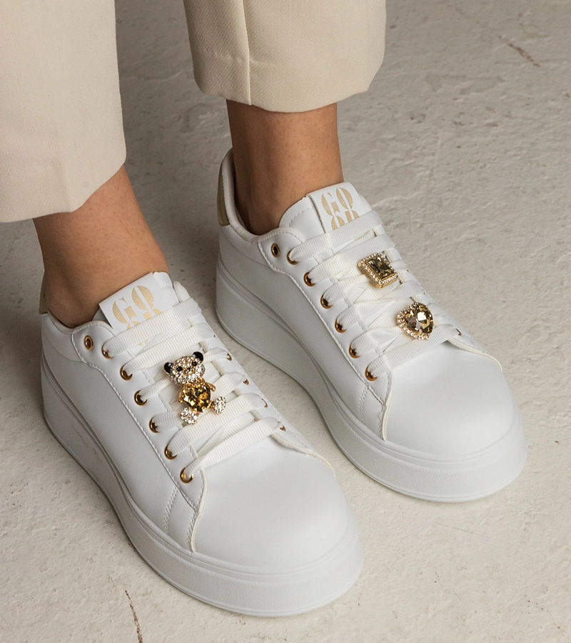 Gemre Adidași damă alb-aurii decorați cu pietre Sarena