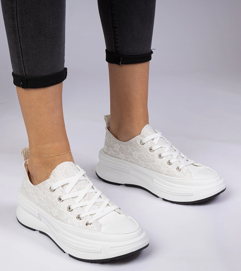 Gemre Pantofi sport albi de damă din dantelă Katerin