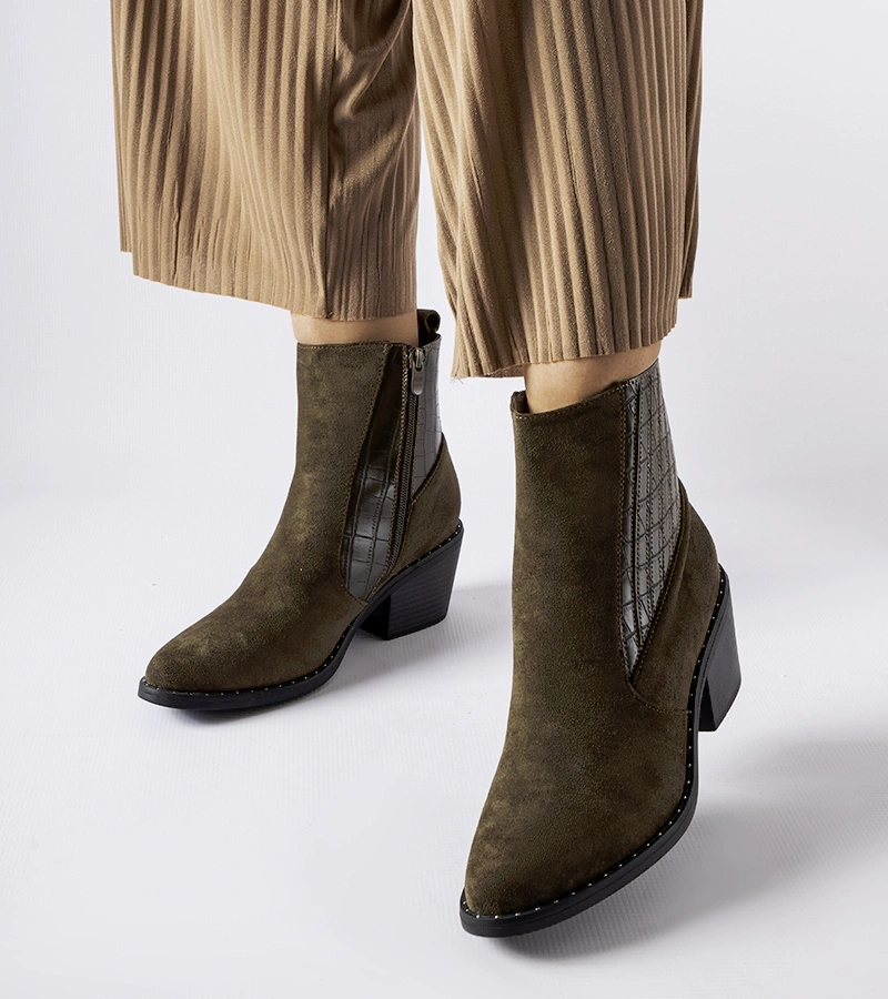 Gemre Cizme stiletto joase din eco-suede verde de la Sovere