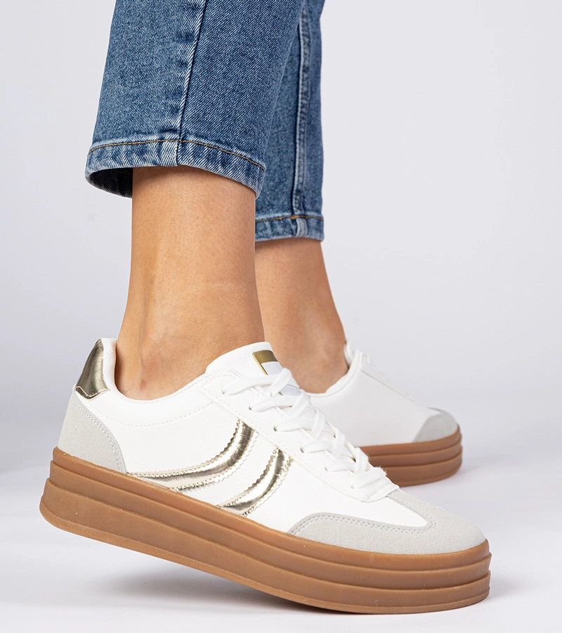 Gemre Adidași albi pentru femei cu detalii aurii Melly