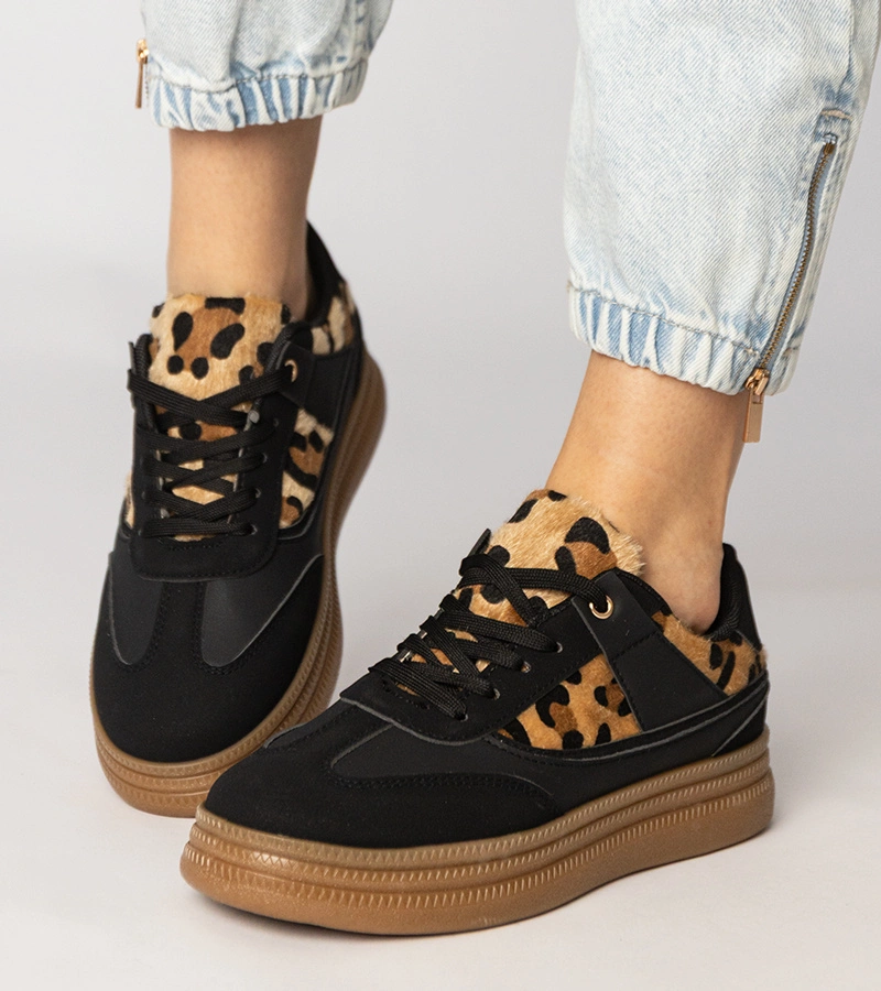 Gemre Adidași negri cu detalii de leopard Meril