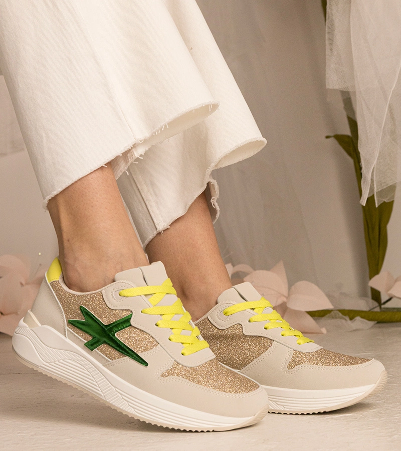 Gemre Adidași sport bej pentru femei cu sclipici Kaletti