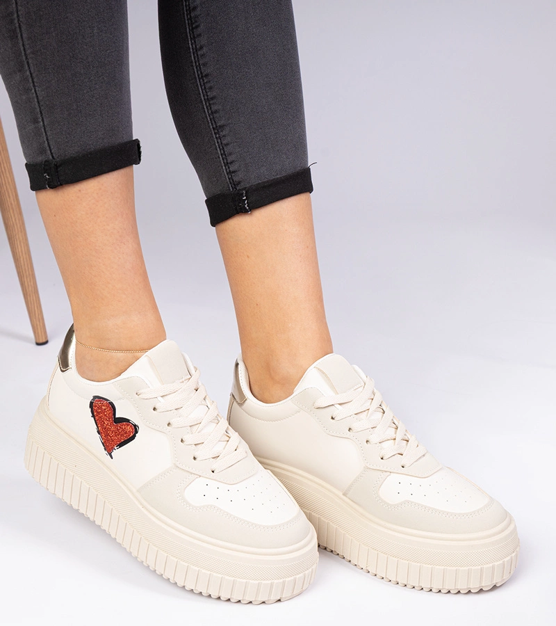 Gemre Adidași bej pentru femei cu inimioară sclipitoare Laira