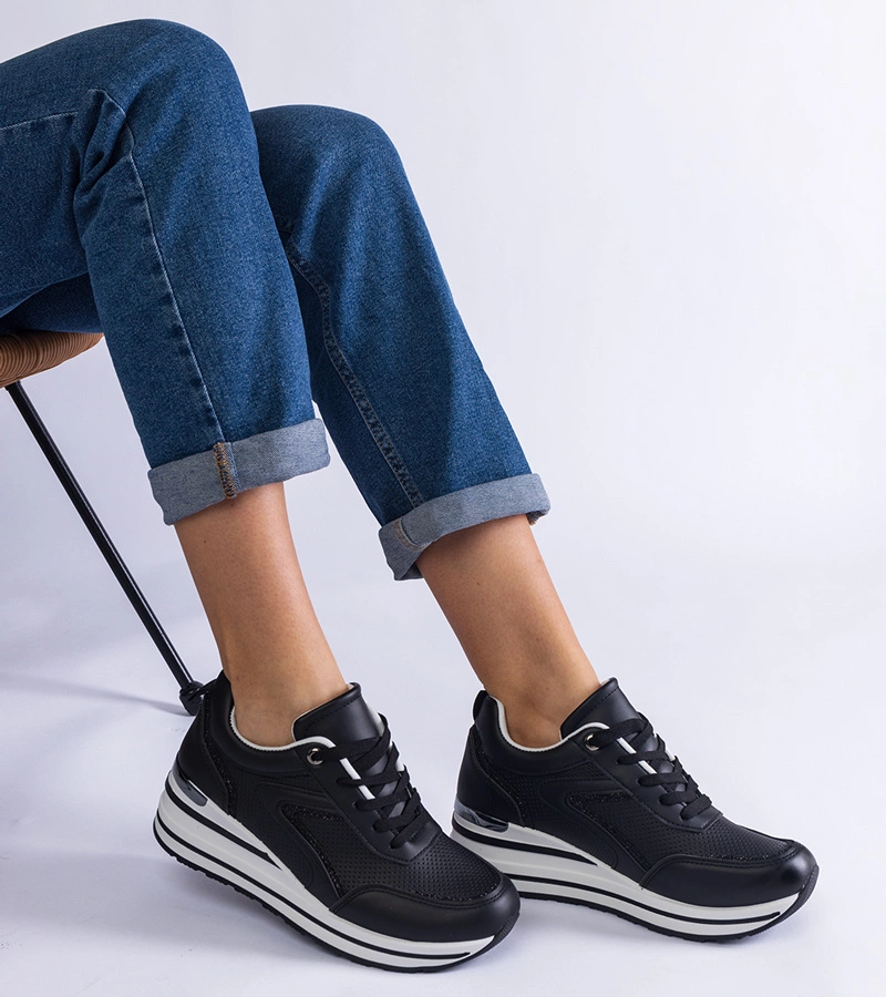 Gemre Adidași negri pe platformă decorați cu sclipici și inserție metalică Ursula