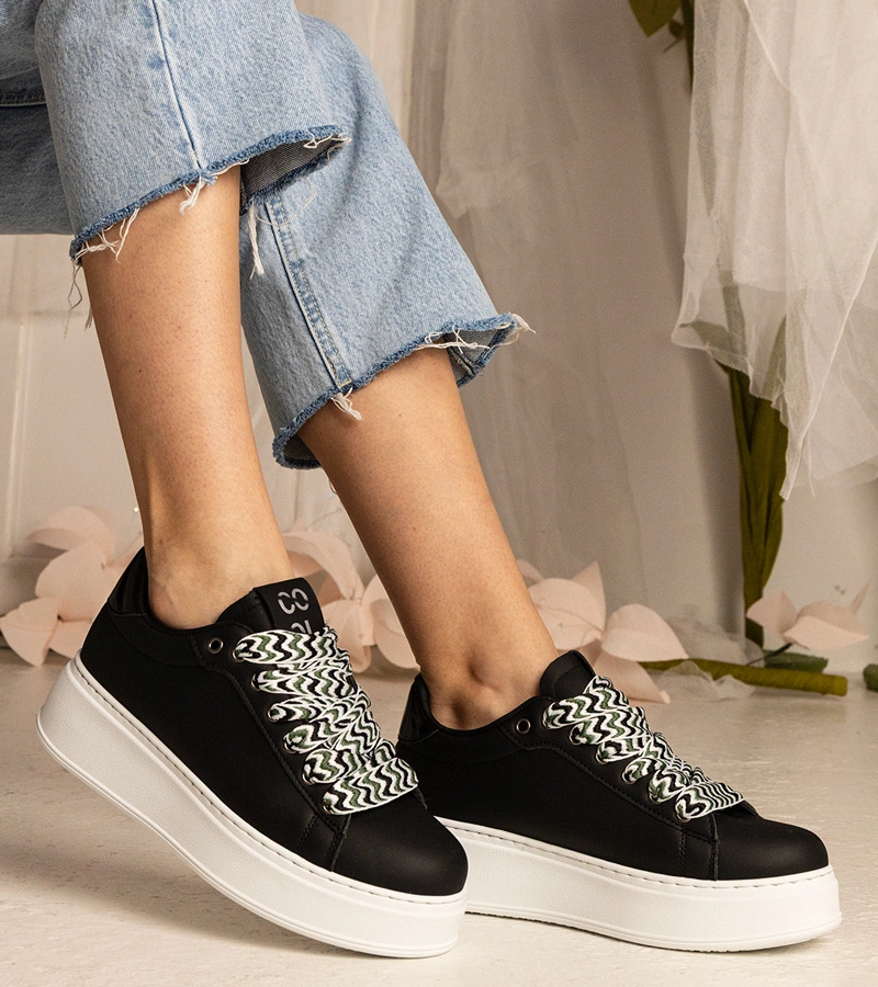 Gemre Adidași negri de damă cu șireturi masive Kessa