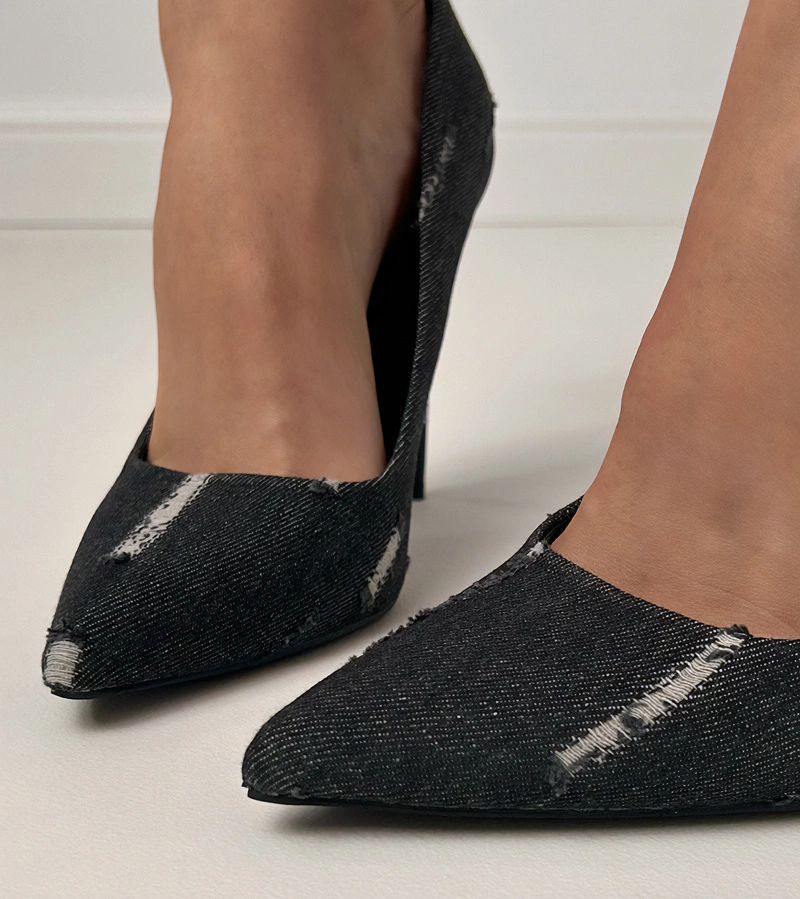 Gemre Pantofi stiletto negri din denim Emmila
