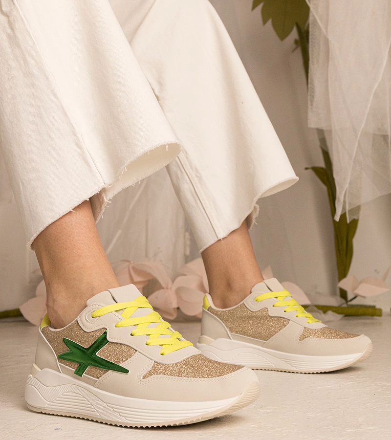 Gemre Adidași sport bej pentru femei cu sclipici Kaletti