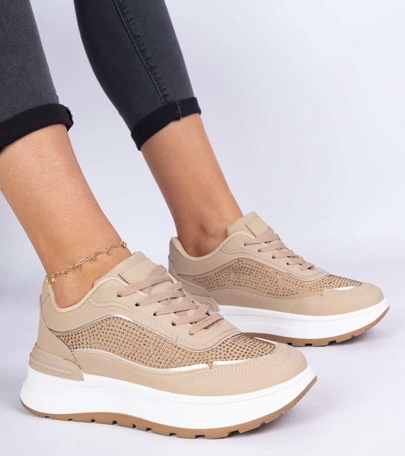 Gemre Adidași maro de damă cu zirconii Fucco